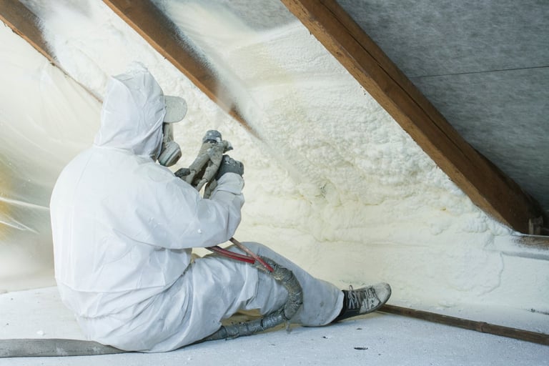 Spray foam roof insulation in residential home