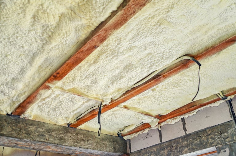 Closed cell spray foam ceiling insulation in home